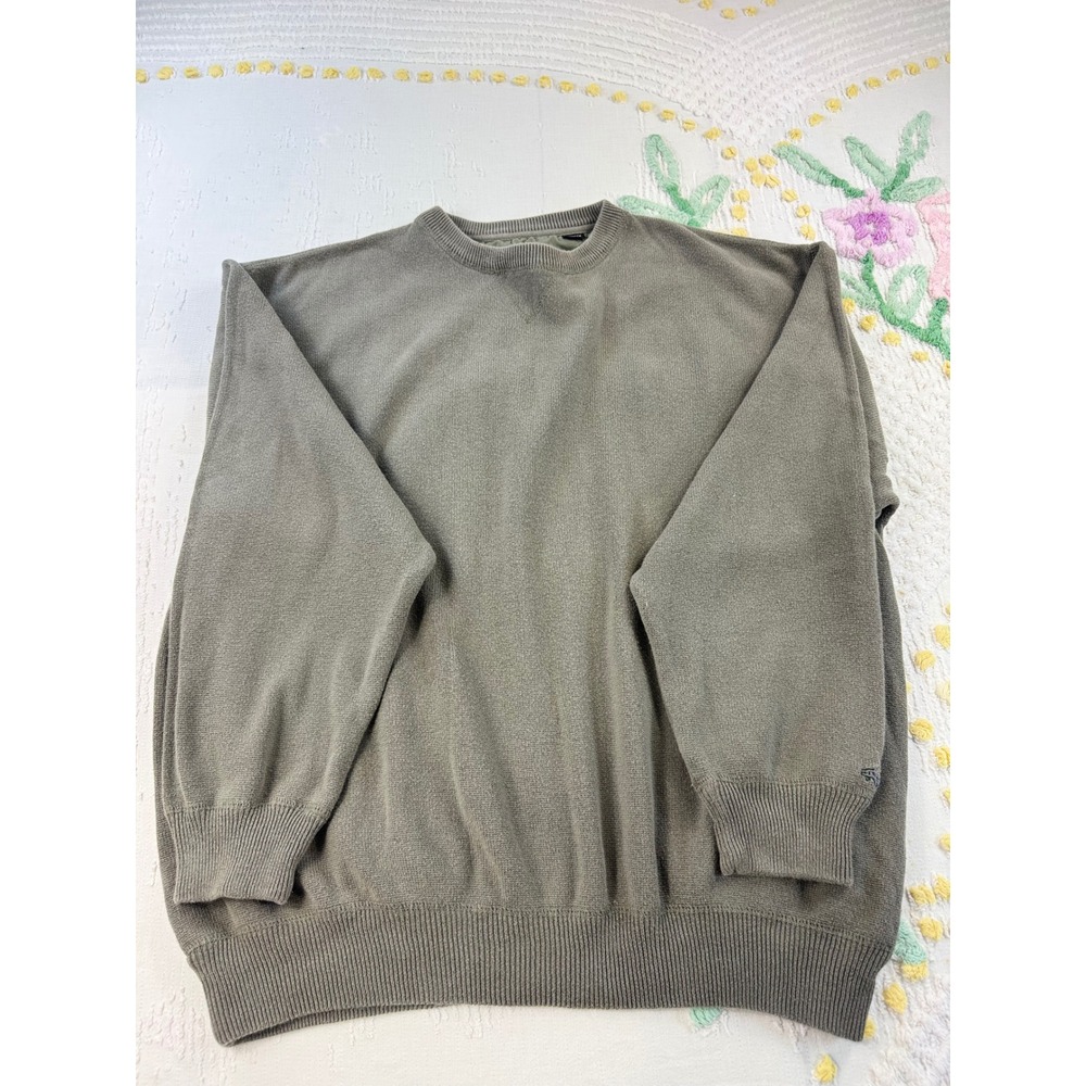 Greg Norman Collection Mens XL Olive Green Cotton Knit Sweater Shark‎ Logo